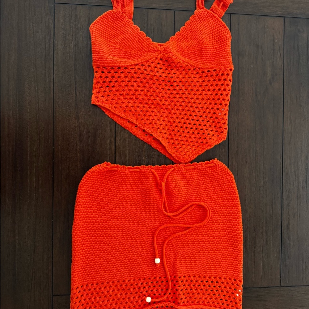SHEIN Orange Knit Skirt Set